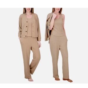 Live 2 Lounge Women's 3-Piece Cable Knit Textured Lounge Set, Tan, Size Large